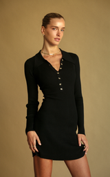 Knit Long Sleeve Mini Dress Noir